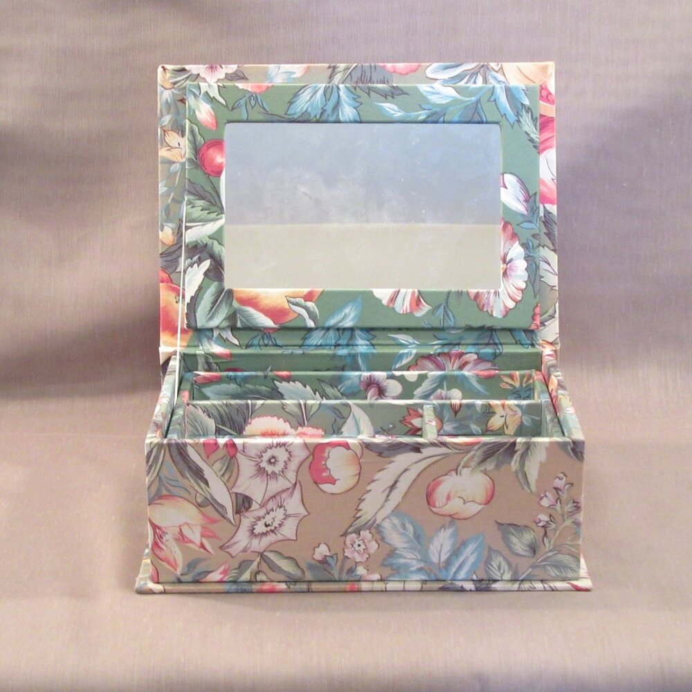 Floral Fabric Jewelry Box, Trinket Storage, with Mirror